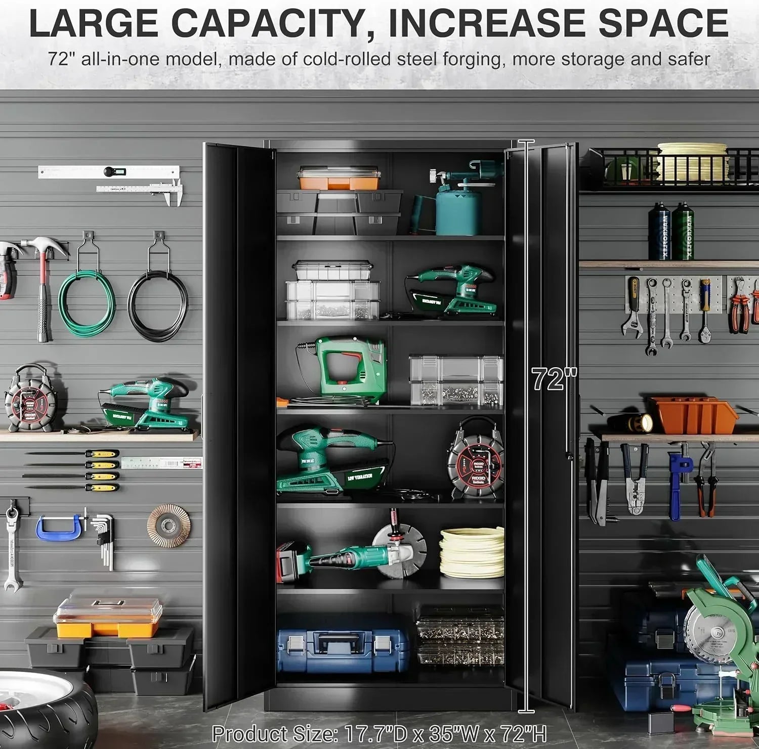 Metal Storage Cabinet with 2 Doors and 6 Shelves Black Metal Cabinet Garage Storage Cabinet wourant