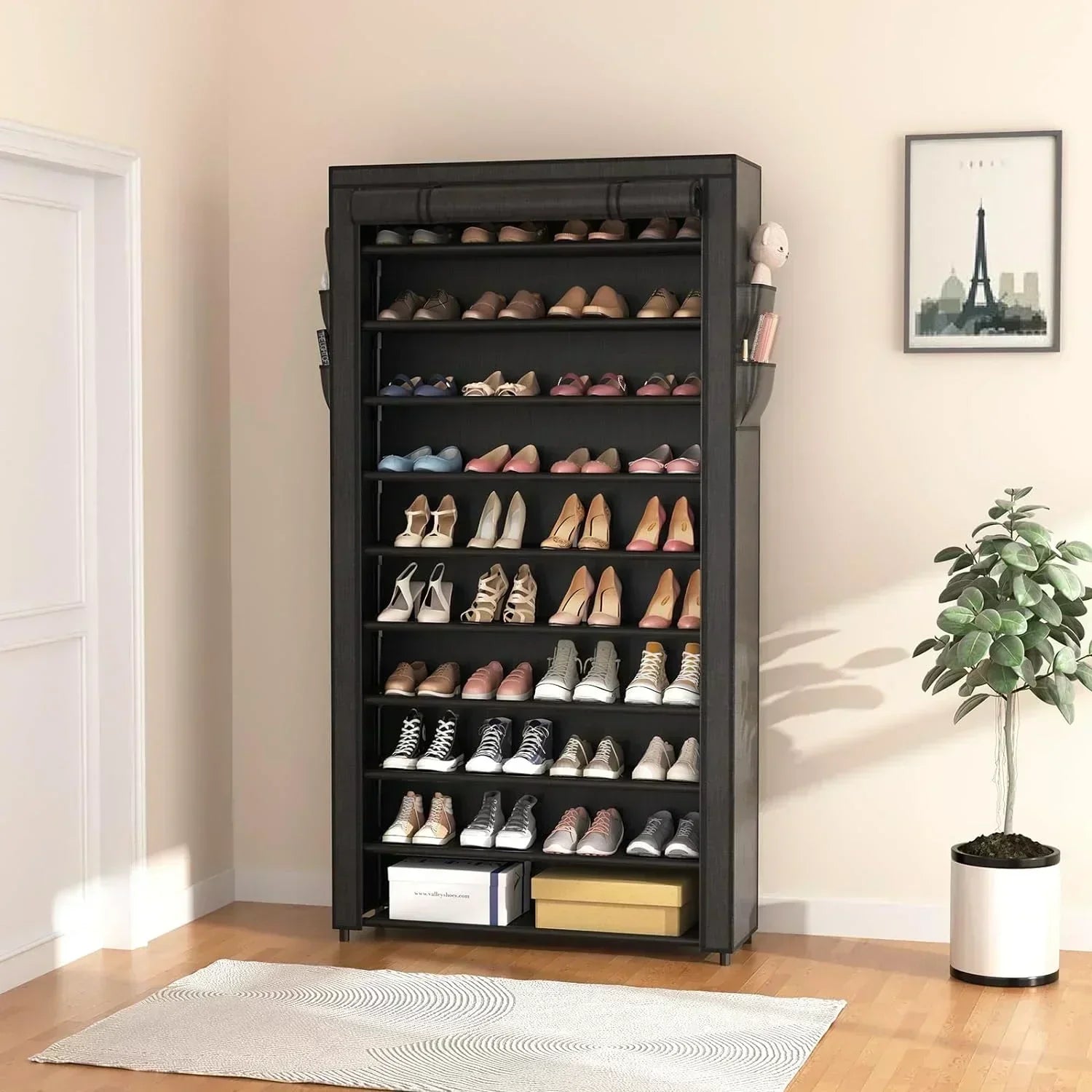 ROJASOP 10 Tier Shoe Rack with Covers Large Capacity Stackable Tall Shoe Shelf Storage wourant