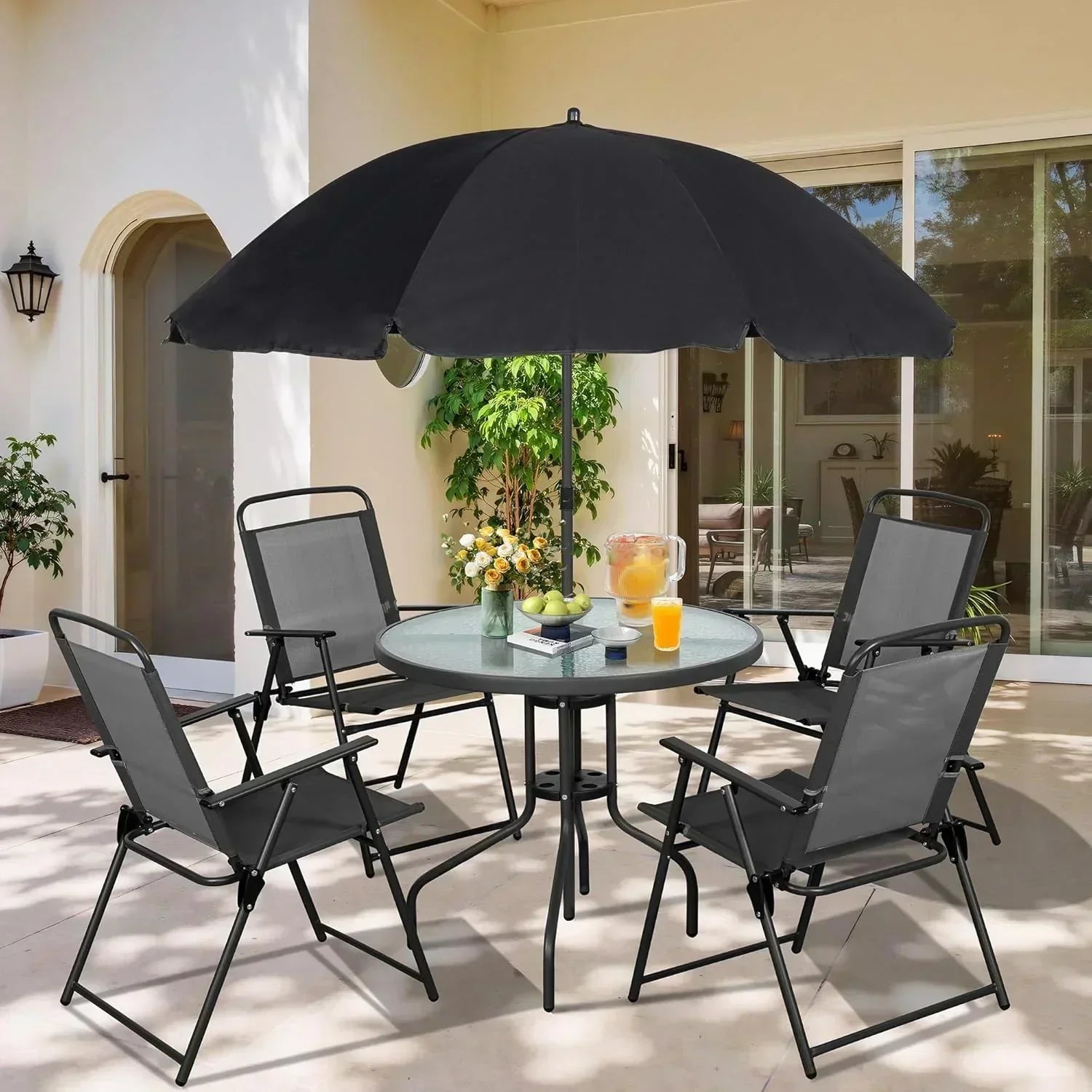 Vongrasig 6 Piece Folding Patio Dining Set Small Metal Outdoor Garden Patio Table and Chair Set wourant