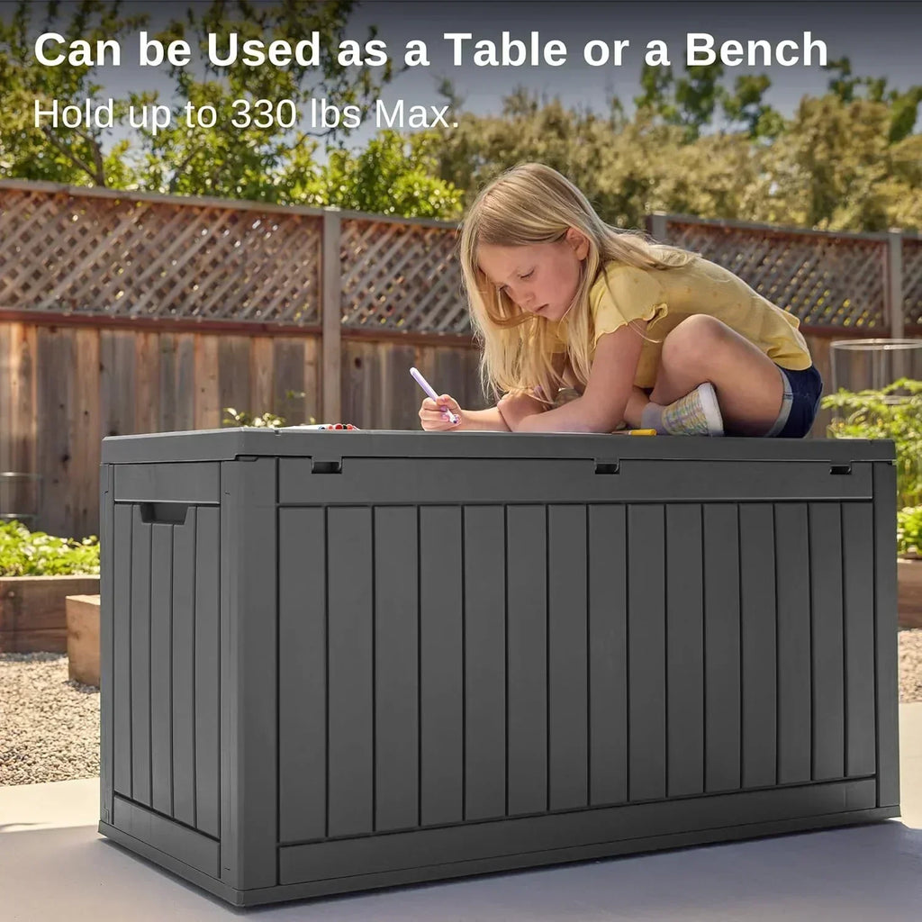 EAST OAK Outdoor Storage Box 60 Gallon Deck Box Indoor and Outdoor Use Waterproof Resin Storage wourant