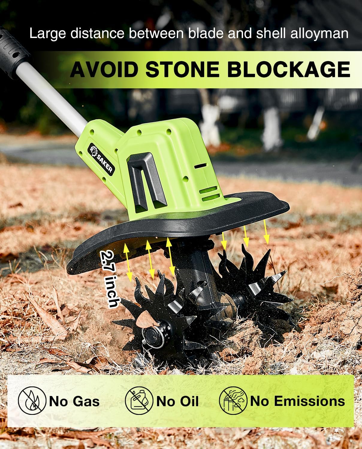 Saker 22V Cordless Electric Garden Tiller Cultivator Lightweight Rototiller for Gardening wourant