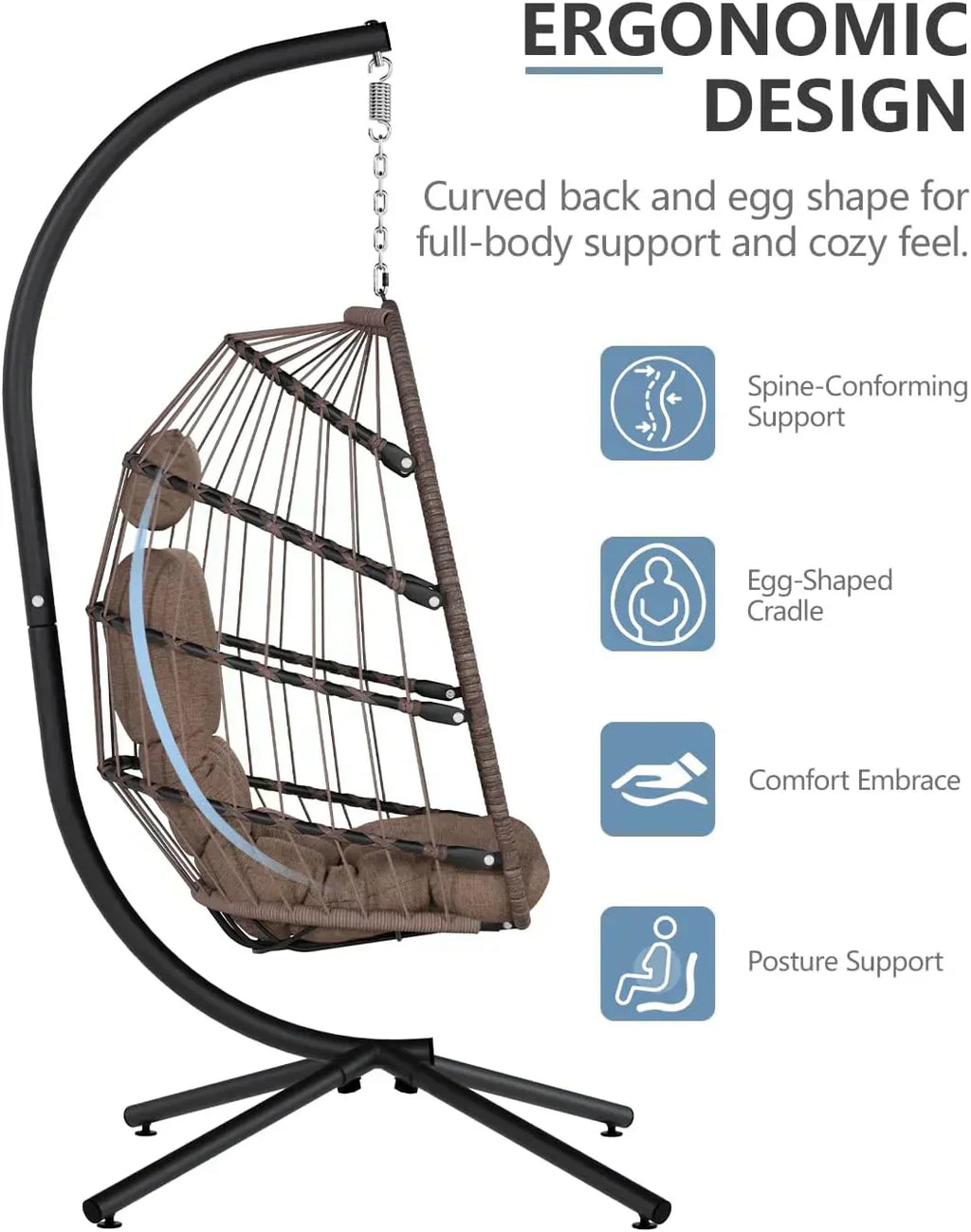 SWITTE Egg Chair Outdoor with Stand Indoor Wicker Hanging Egg Swing Chair with Cushion wourant
