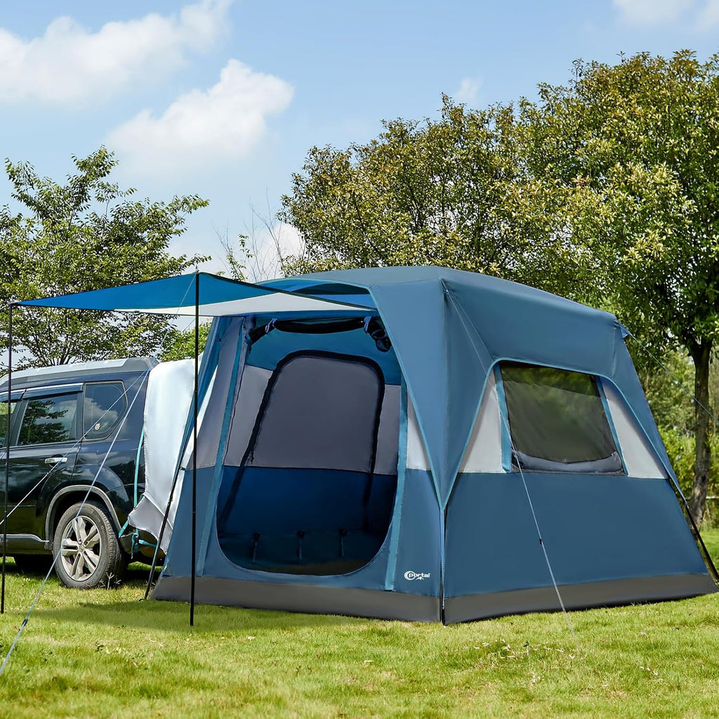 Portal 5-Person SUV Tent with Porch 2-in-1 Car Camping Tent Water-Resistant Windproof Trunk Tent wourant