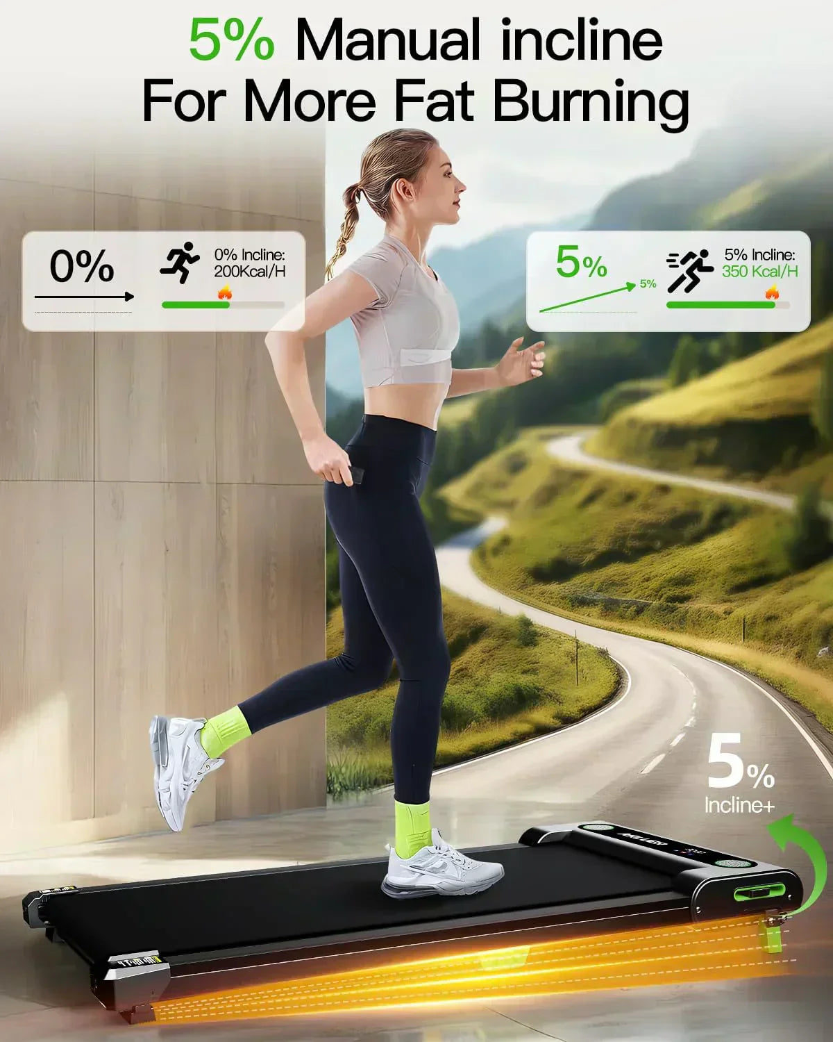 Akluer Inclined Home Treadmill 2.5 HP Small Under-Desk Treadmill Remote Control LED Display wourant