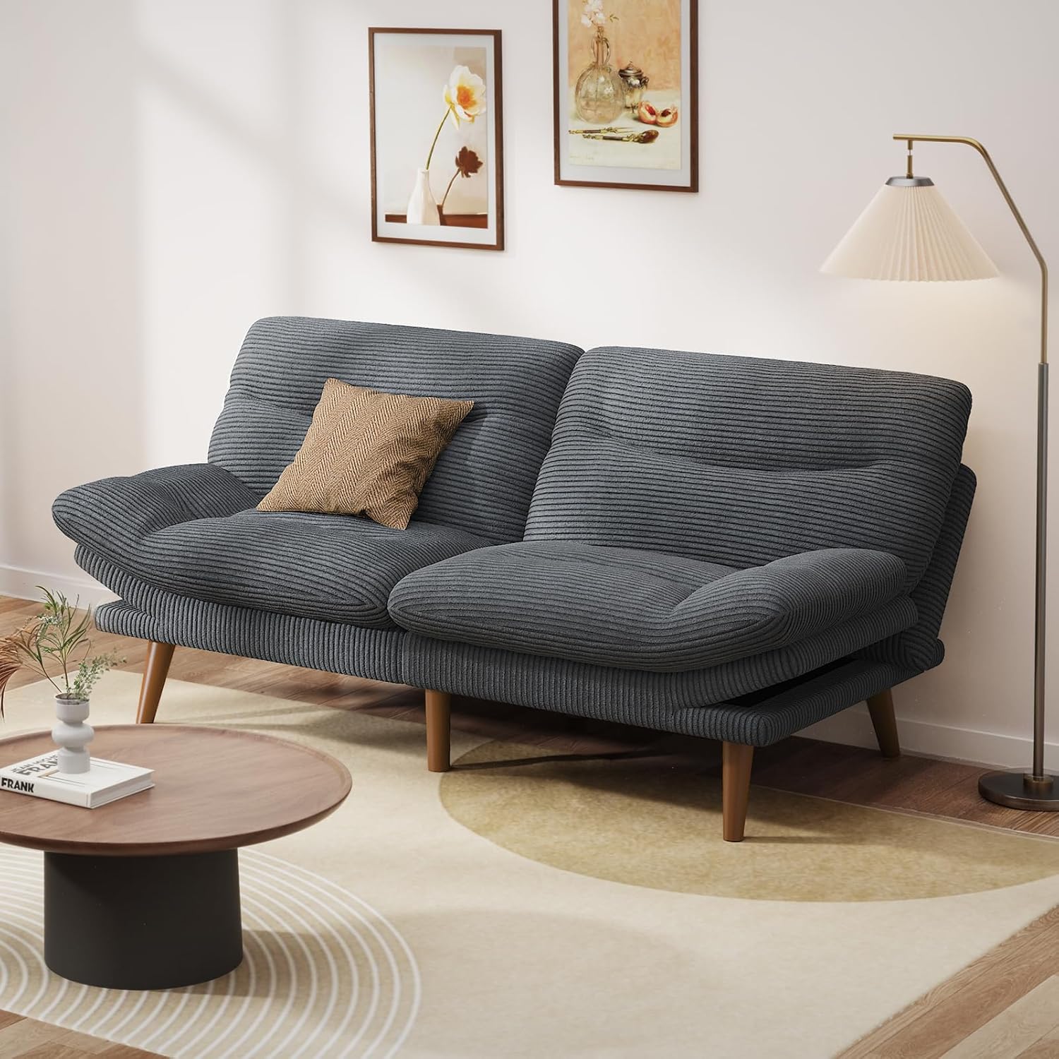 Convertible Futon Sofa Bed 66 Inch Corduroy Futon Sofa Recliner Sofa Bed for Small Spaces wourant