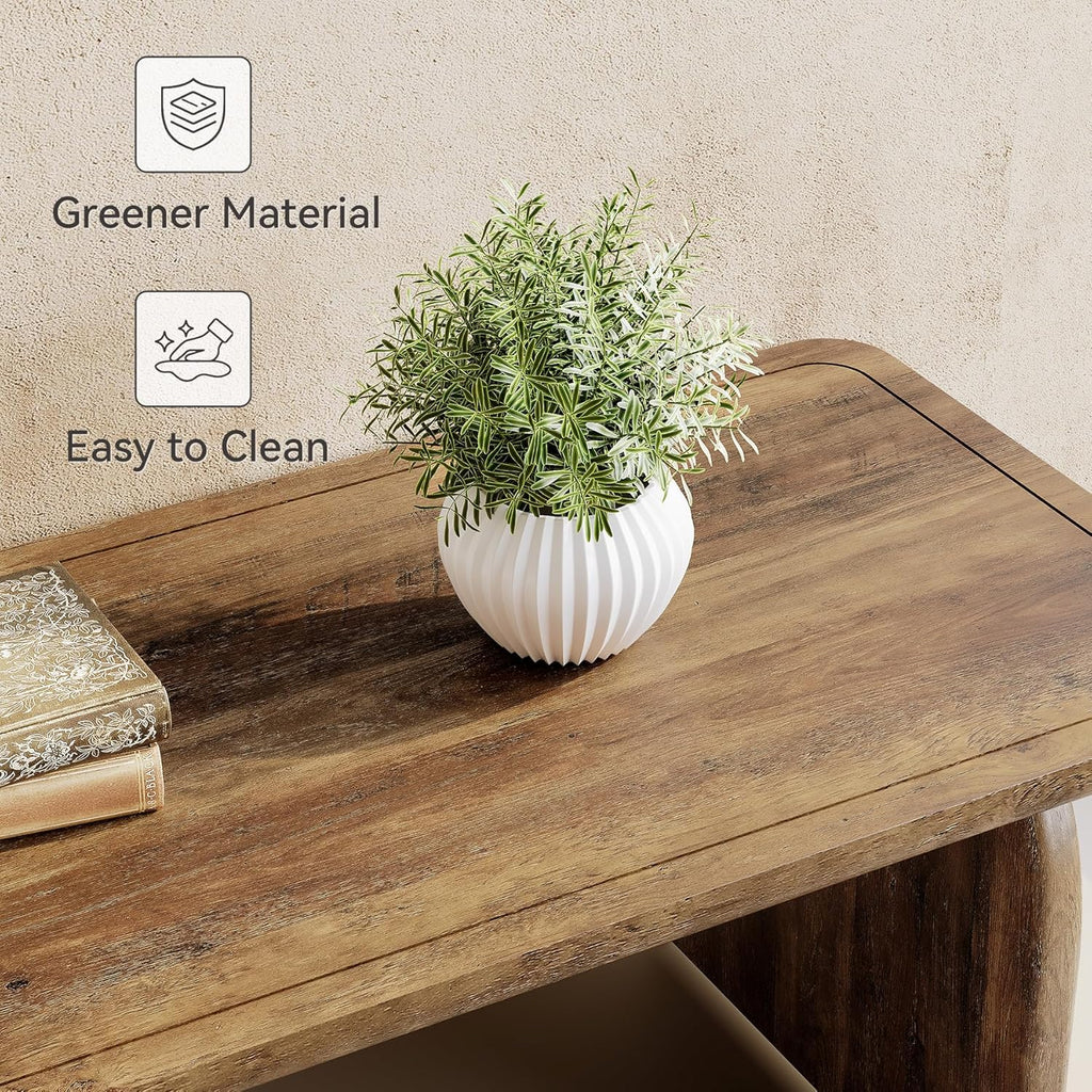 LITTLE TREE Farmhouse Coffee Table 47 Inch Round Corner Wood Center Table Rectangular wourant
