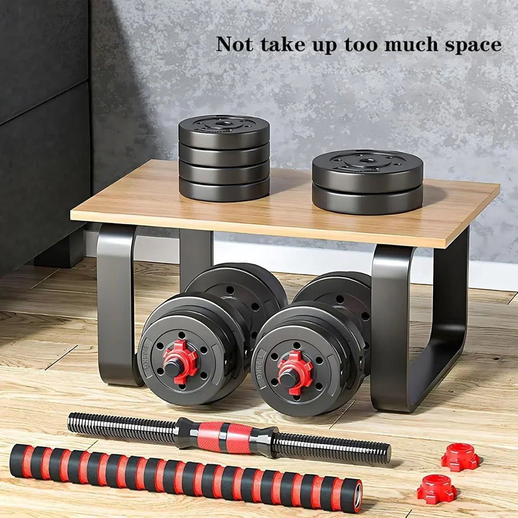 Adjustable dumbbell set, free weight dumbbell pair convertible into barbell wourant