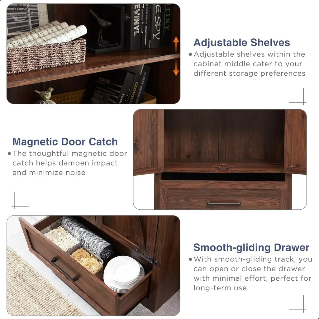 JXQTLINGMU Farmhouse Kitchen Pantry 72" Tall Wood Kitchen Storage Cabinet Adjustable Shelves wourant