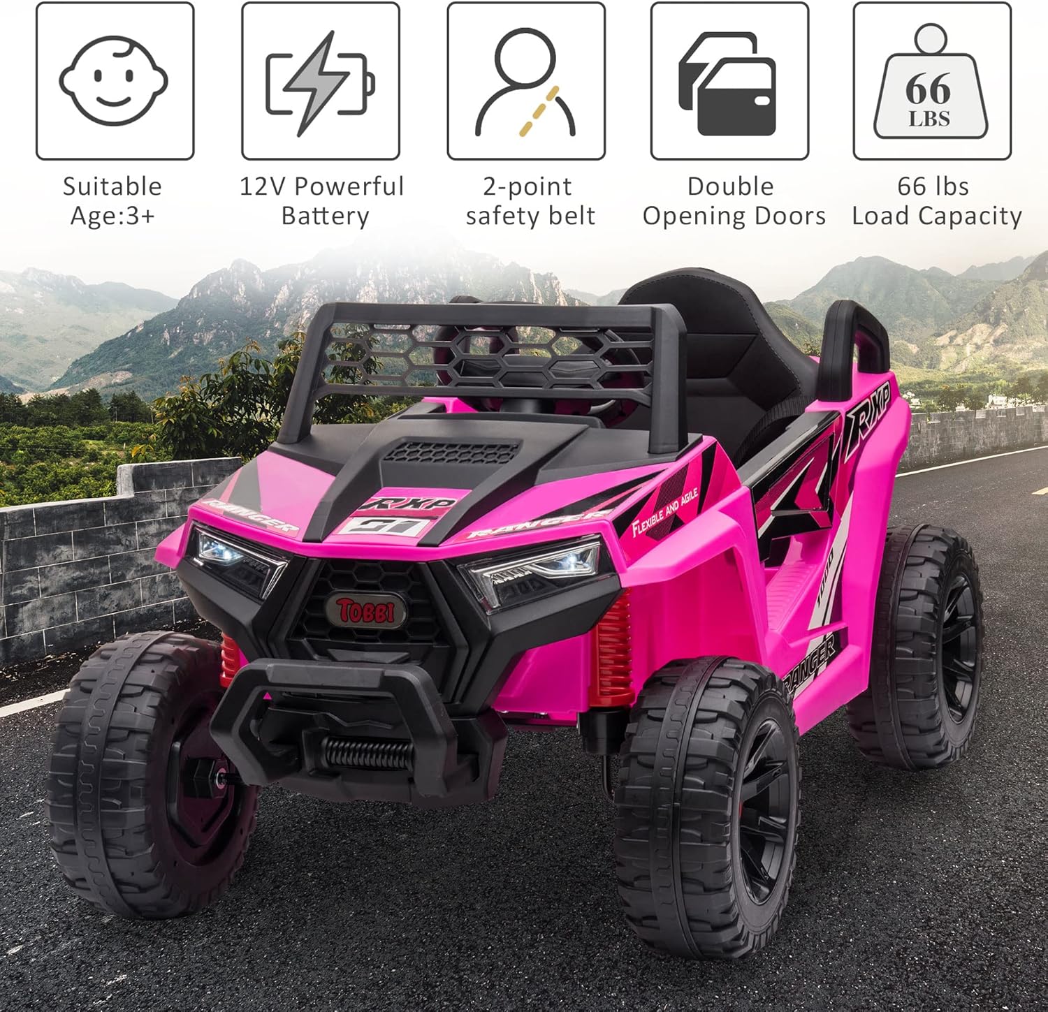 TOBBI 12V Kids Ride on Car Electric Off-Road UTV Truck with Diverse Functions Double Open Doors wourant
