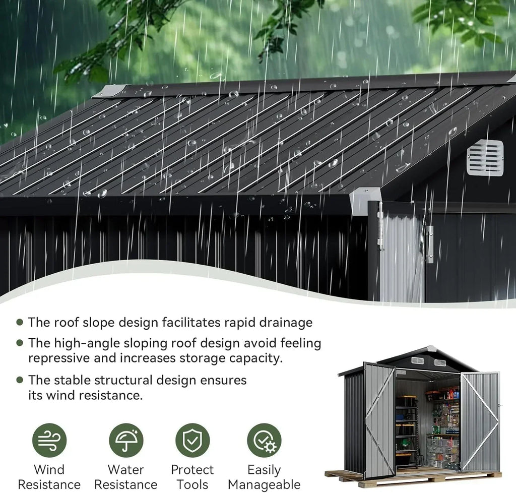 Aoxun 6.2x4 FT Shed Outdoor Storage Shed Metal Garden Shed Sloping Roof Tool Shed Bike Shed wourant