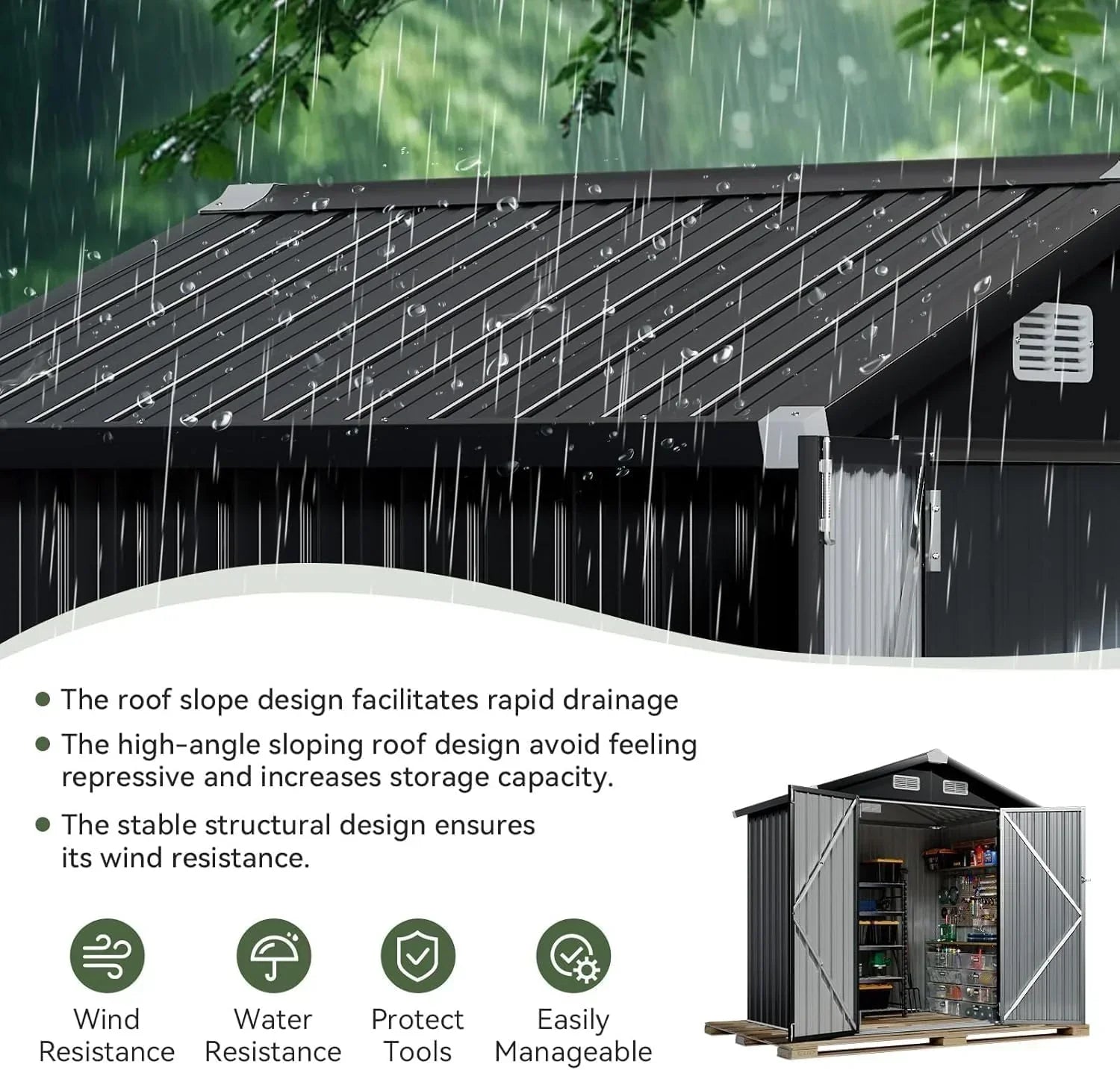 Aoxun 6.2x4 FT Shed Outdoor Storage Shed Metal Garden Shed Sloping Roof Tool Shed Bike Shed wourant