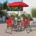 EMMA + OLIVER 6 Piece Brown Patio Garden Set with Umbrella Table Set of 4 Folding Chairs wourant