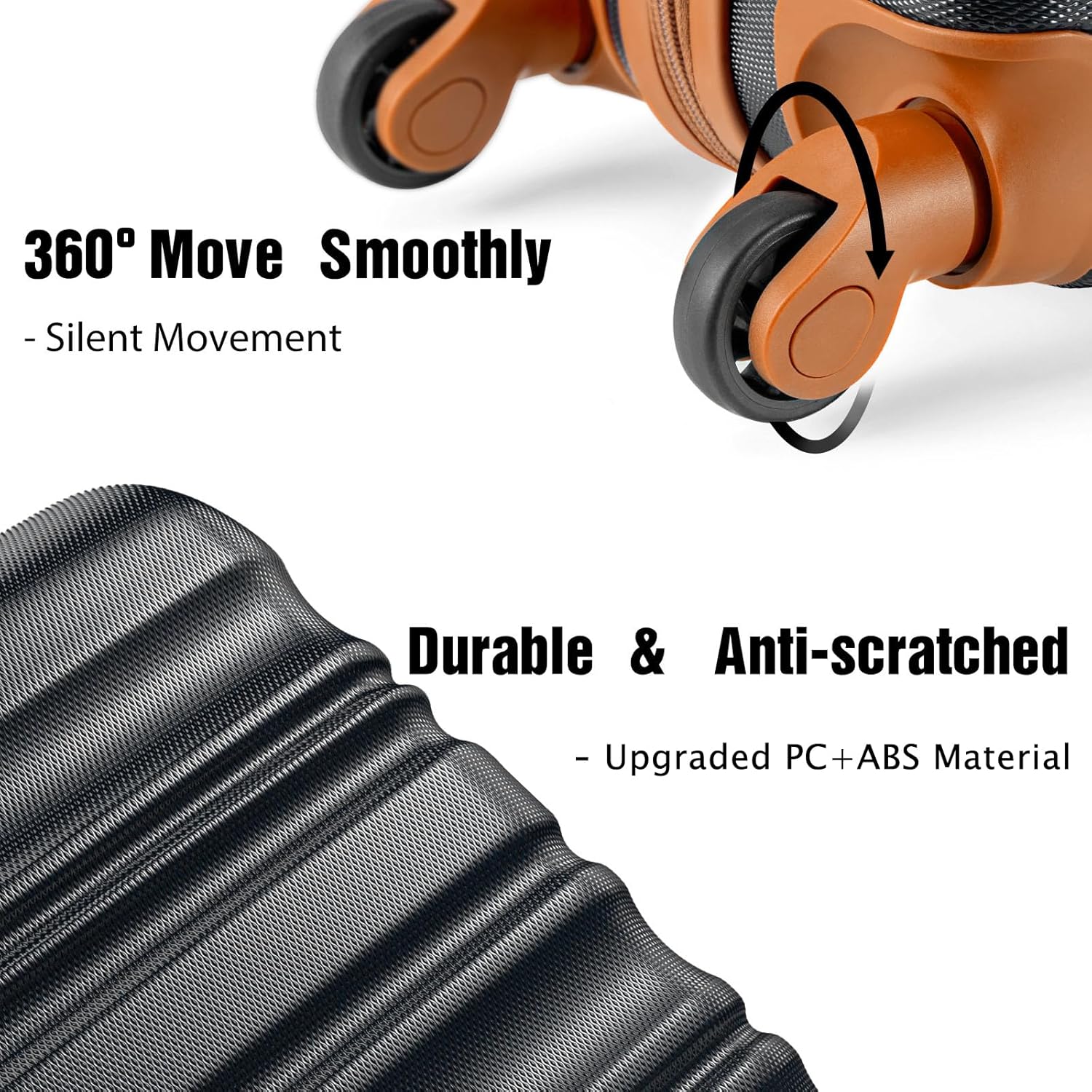 LONG VACATION 6 Piece Luggage Set Carry on Suitcase with ABS+PC hardshell Spinner Wheels wourant