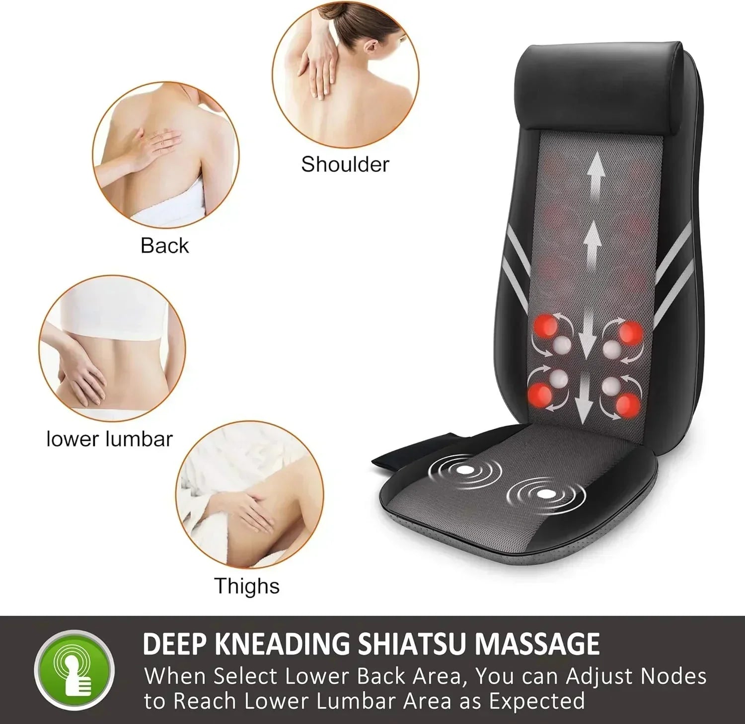 Snailax Shiatsu Massage Cushion with Heat Massage Chair Pad Kneading Back Massager for Home wourant