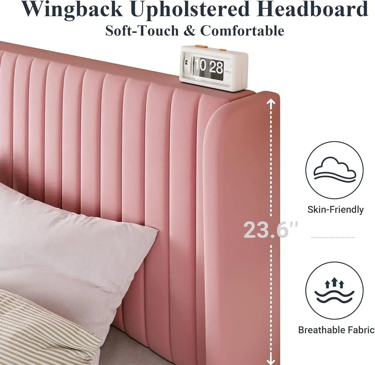 Allewie Full Size Velvet Bed Frame Vertical Channel Tufted Wingback Headboard Upholstered Bed wourant