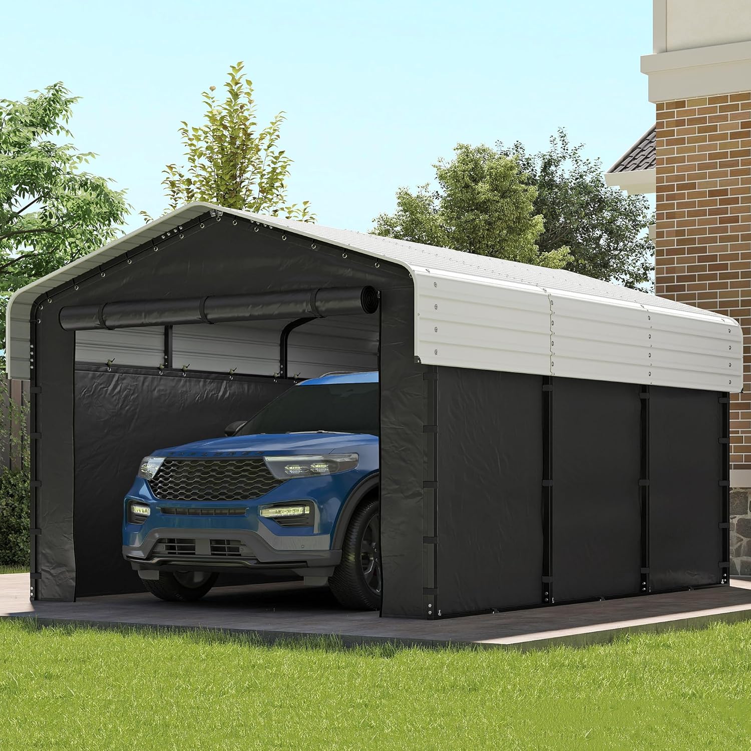 10'x15' Heavy Duty Metal Carport Outdoor Garage Car Shelter Shade with Heavier Frame wourant