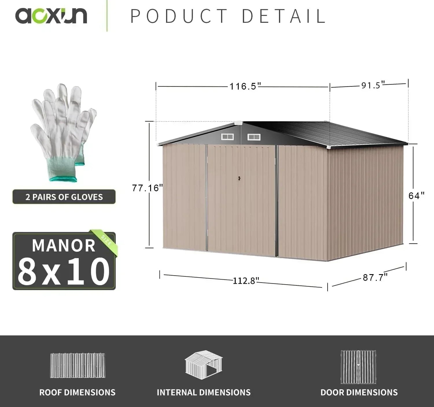 Aoxun 6.2x4 FT Shed Outdoor Storage Shed Metal Garden Shed Sloping Roof Tool Shed Bike Shed wourant