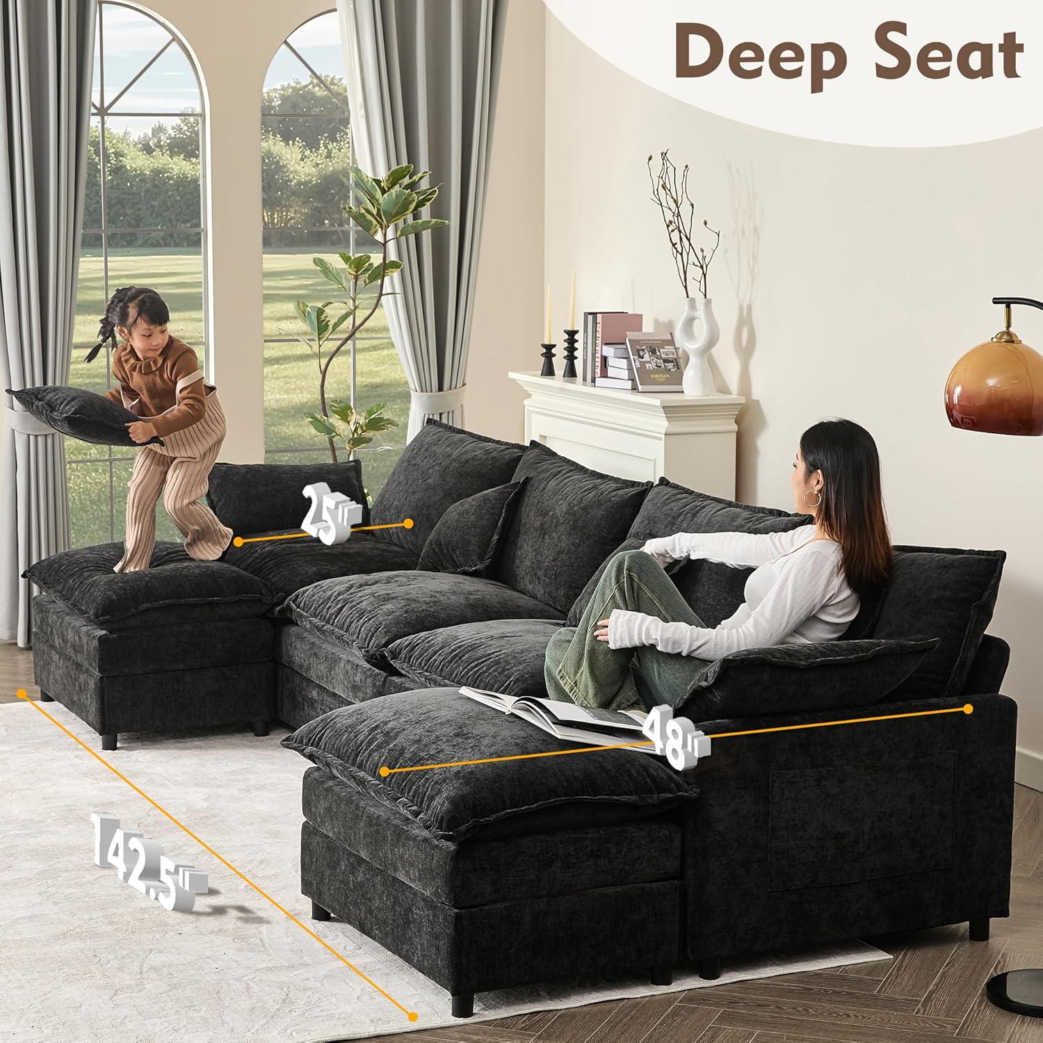 108 Inch U Shape Sofa Sectional Sofa Comfortable Cloud Sofa Living Room Deep Seat Sofa wourant