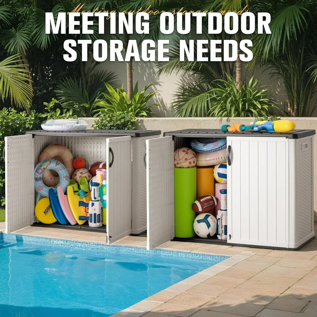 Greesum Outdoor Horizontal Storage Shed 27 Cu.ft Resin Large Storage Box for Garden Patio wourant