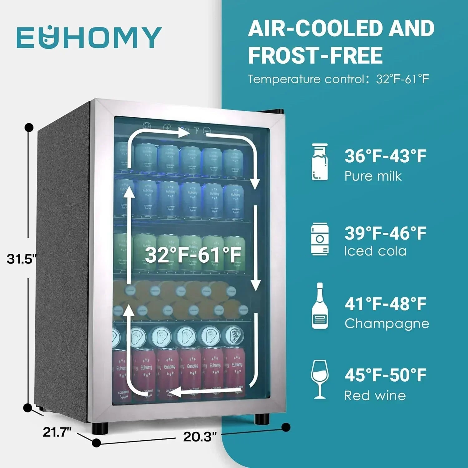EUHOMY Beverage Refrigerator Cooler 130 Can Mini Fridge with Glass Door Beverage Cooler wourant