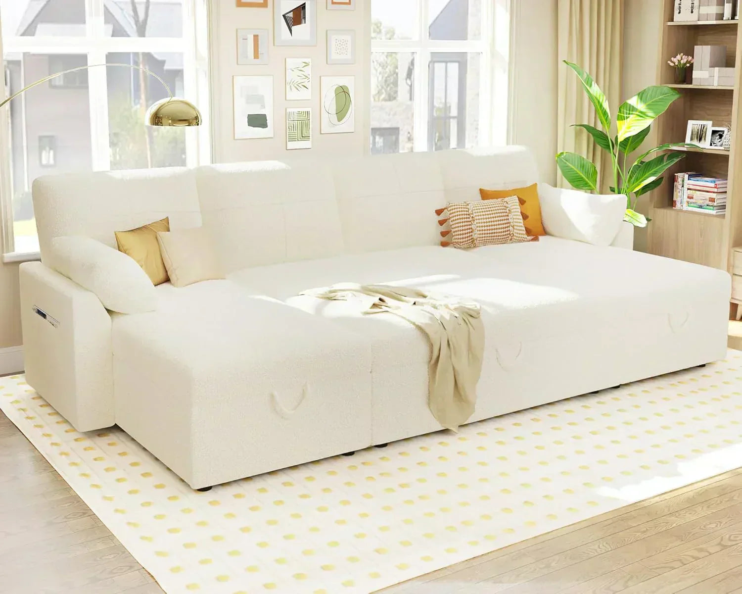VanAcc Sofa Bed Sleeper Sofa with Storage Chaise 2 in 1 Pull Out Couch Living Room wourant