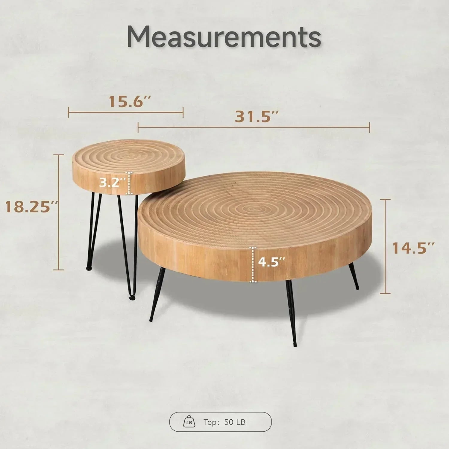 Two-Piece Modern Farmhouse Living Room Coffee Table Set Round Nesting Tables wourant