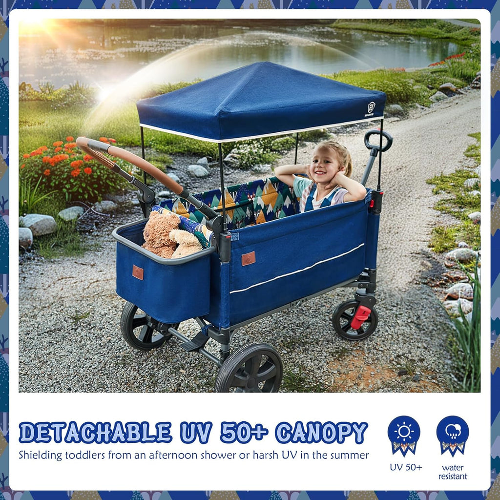 EVER ADVANCED Side-unzip Wagon Stroller for 2 Kids Push Pull Stroller with Adjustable Handle wourant