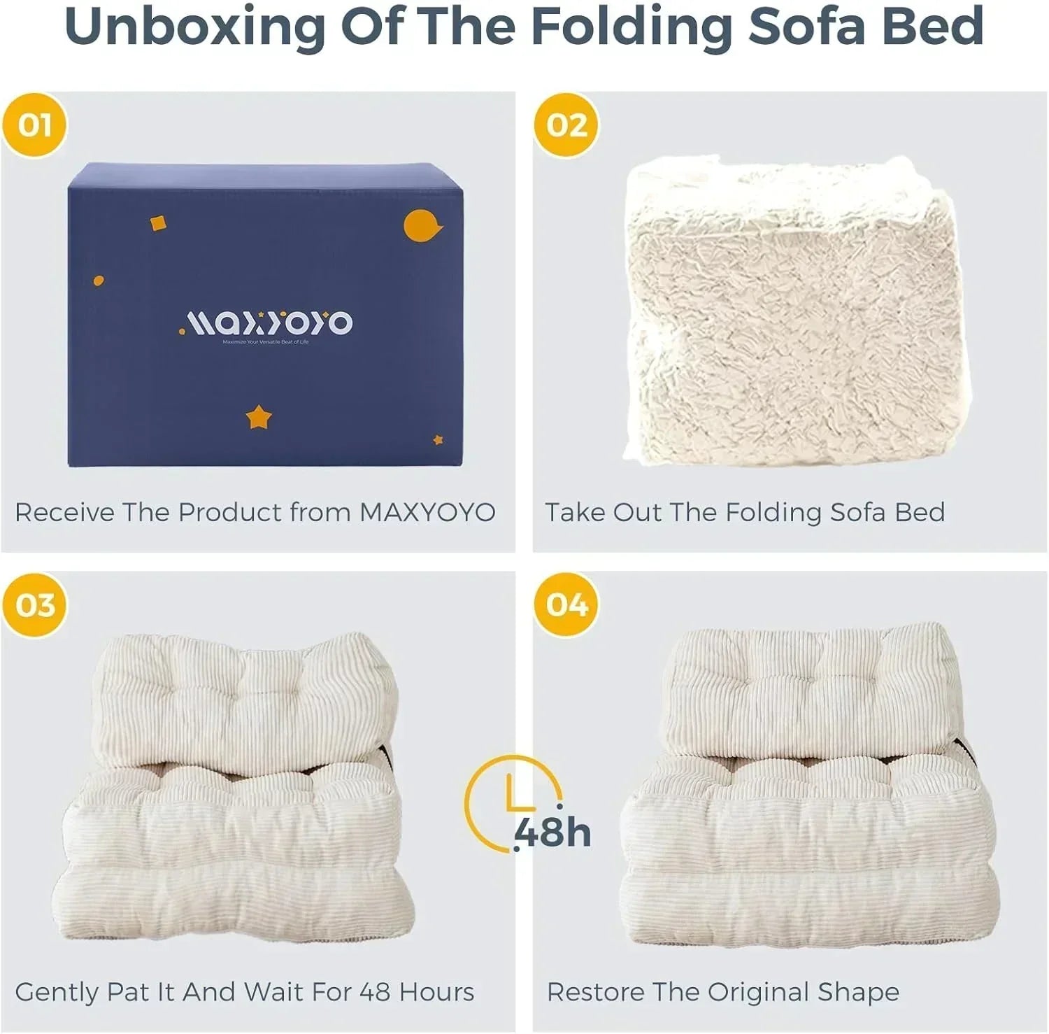 MAXYOYO Folding Sofa Bed Convertible Sleeper Chair with Pillow Foldable Mattress with Back Support wourant