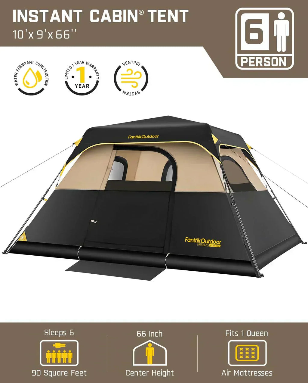 Portable camping tent for 4/6/8/10 people with instant cabin and rainproof and windproof wourant