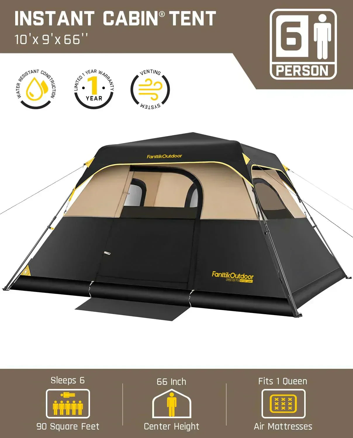 Portable camping tent for 4/6/8/10 people with instant cabin and rainproof and windproof wourant