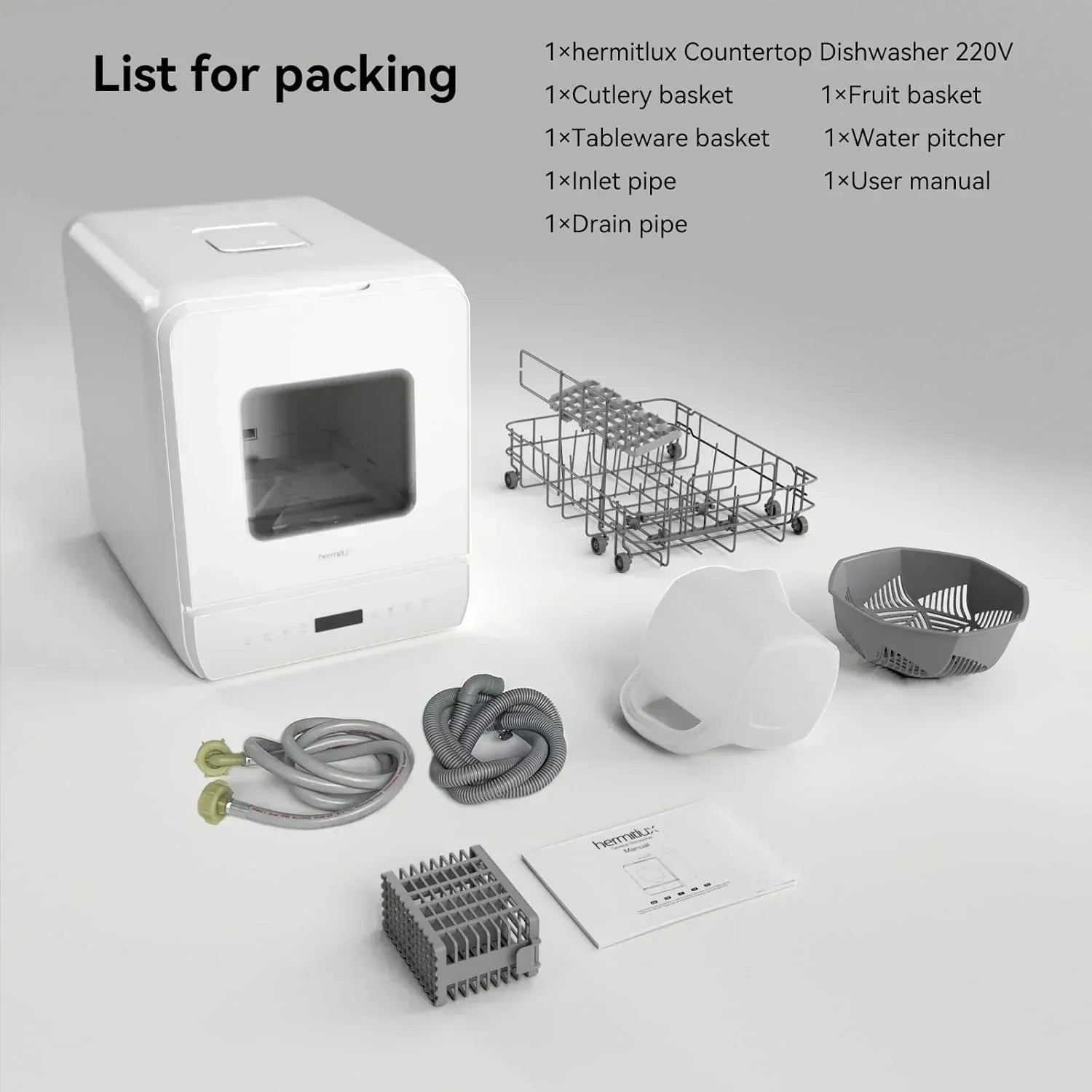 Hermitlux tabletop dishwasher 7 wash programs portable mini dishwasher wourant