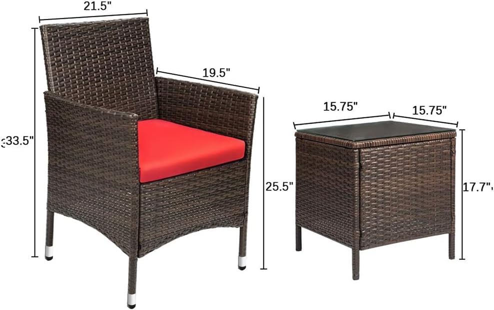Devoko Patio Porch Furniture Sets 3 Pieces PE Rattan Wicker Chairs Outdoor Garden Furniture Sets wourant
