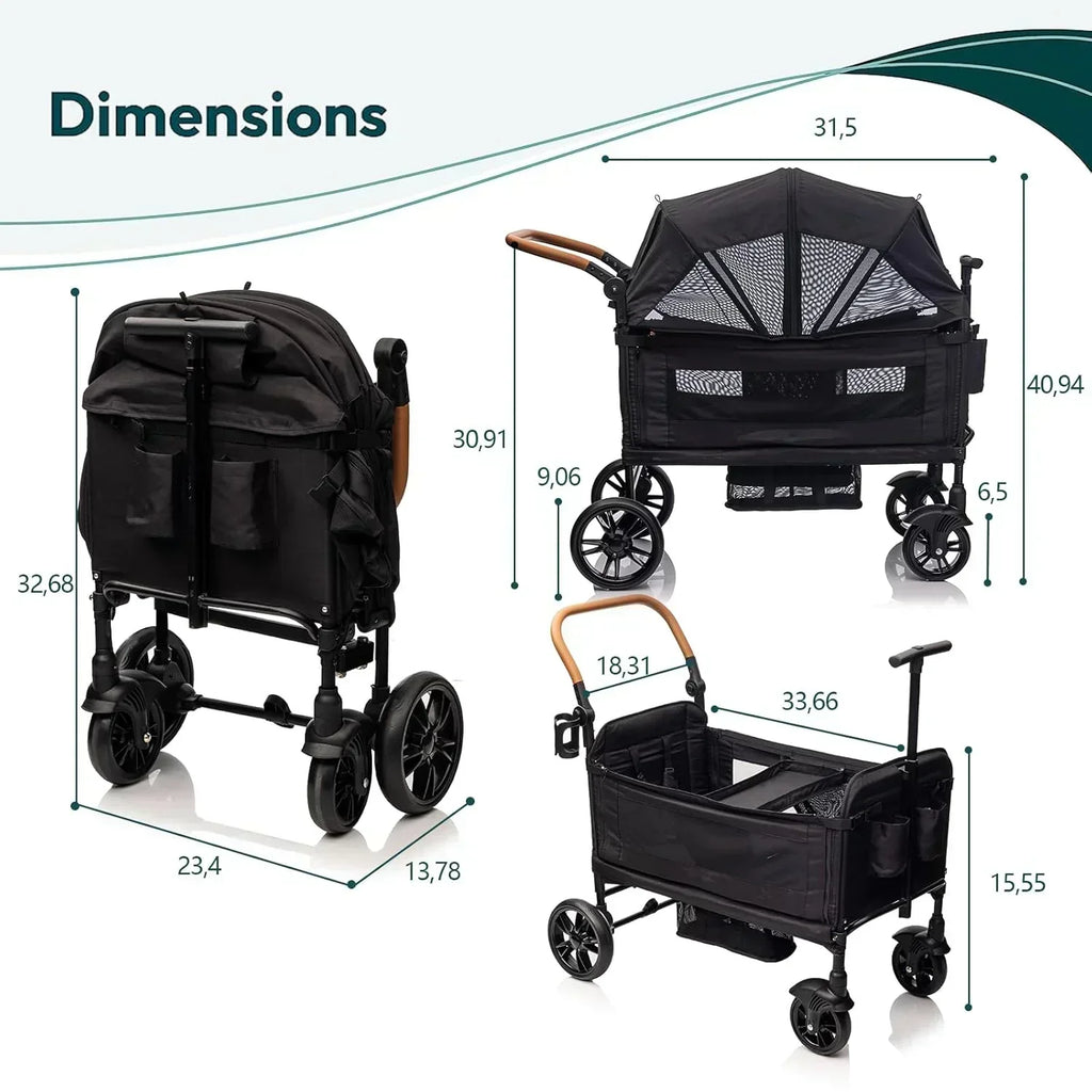 Wagon Stroller for 2 Kids Cargo-Travel Stroller Push-Pull Double Wagon Lightweight Folding Stroller wourant