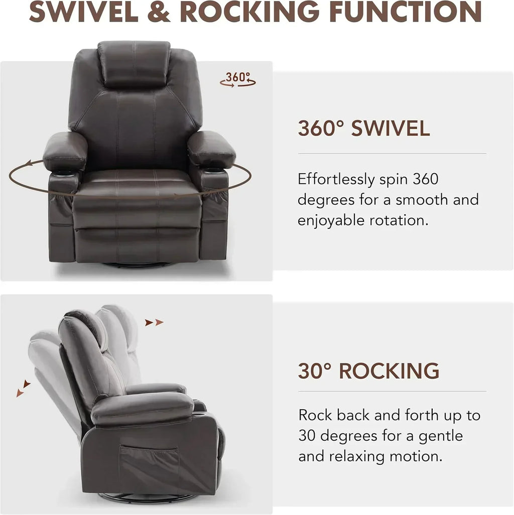 Large Swivel Rocking Recliner with Massage Function 360 Degree Swivel Rocking Single Sofa wourant