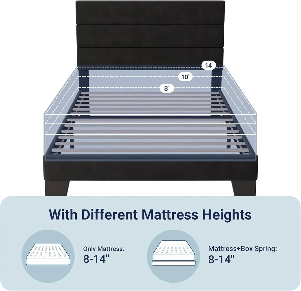 Allewie Queen Size Platform Bed Frame with Fabric Upholstered Headboard Wooden Slats Support wourant