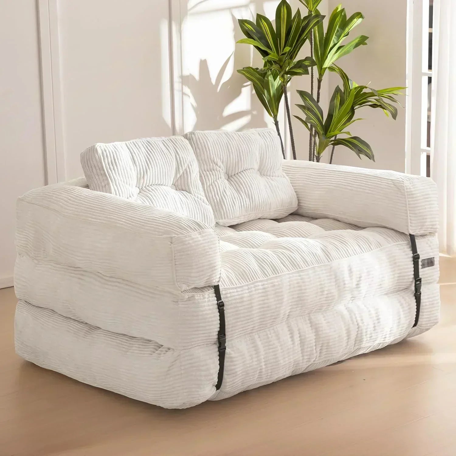 Folding Sofa Bed L-Shaped Convertible Sofa Bed with Armrests and Pillows wourant