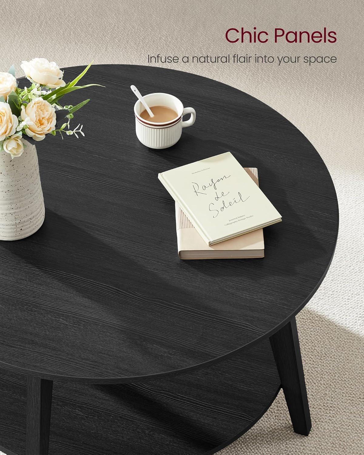 VASAGLE Round Coffee Table 2 Tier Coffee Table with Storage for Living Room 31.5 x 17.7 Inches wourant