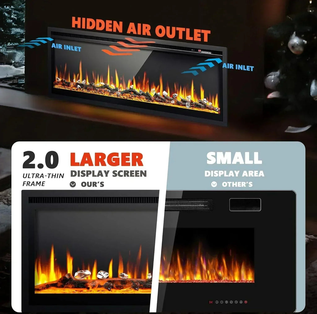EUHOMY 50 Inch Electric Fireplace Wall Recessed Adjustable Flame Color Fireplace Heater wourant