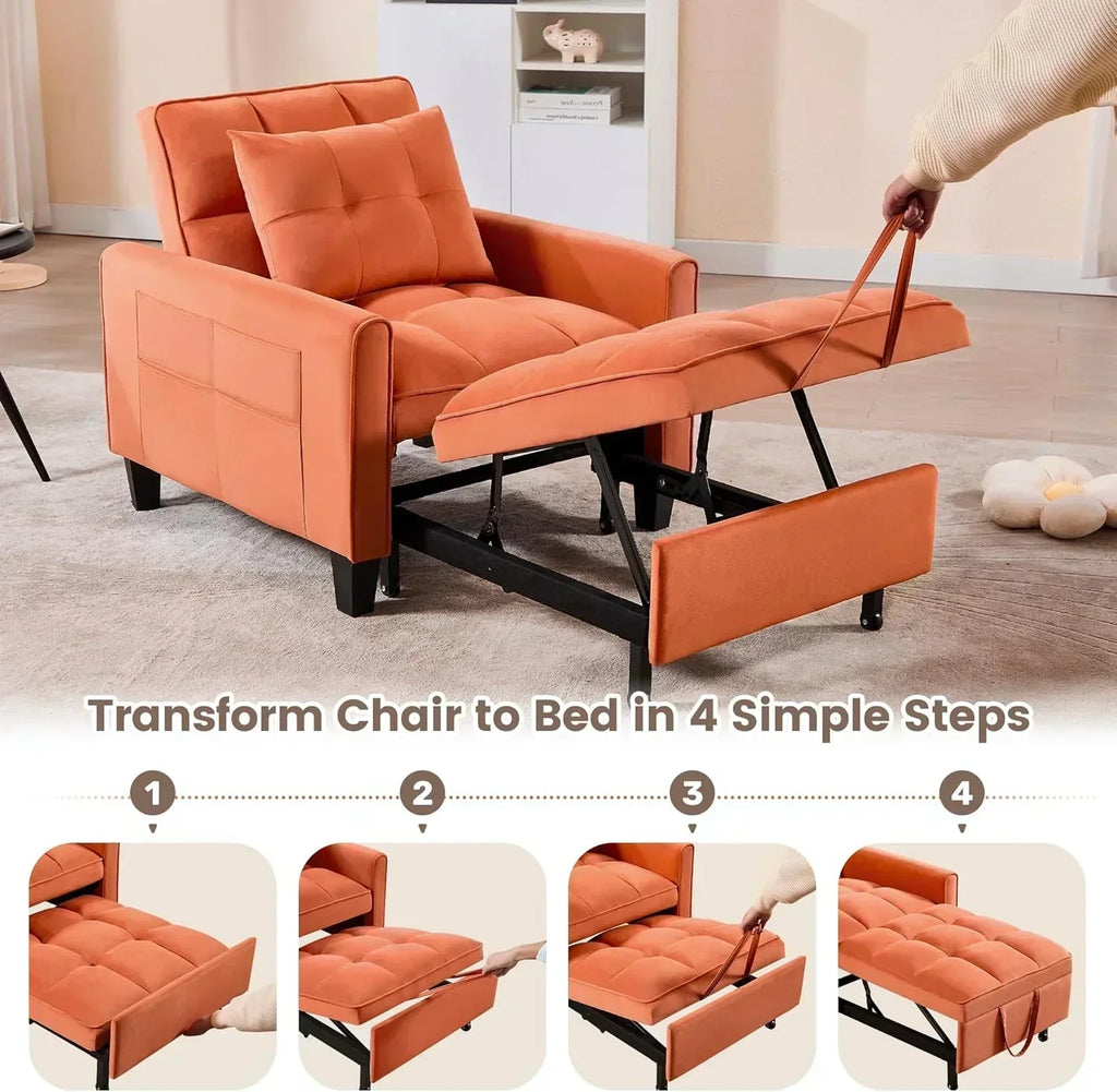 Convertible Sleeper Chair 3 in 1 Sleeper Chair Bed Pull Out Sofa Bed Chairs Velvet Single Sofa wourant