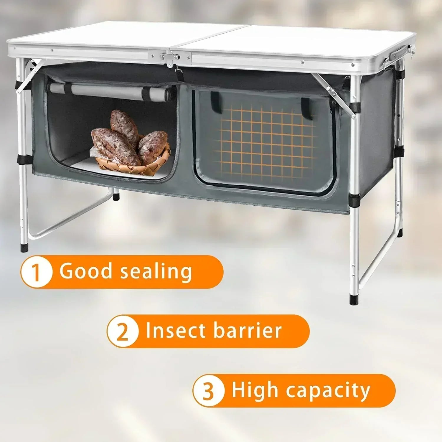 Outdoor Folding Table Aluminum Lightweight Height Adjustable with Storage Organizer wourant