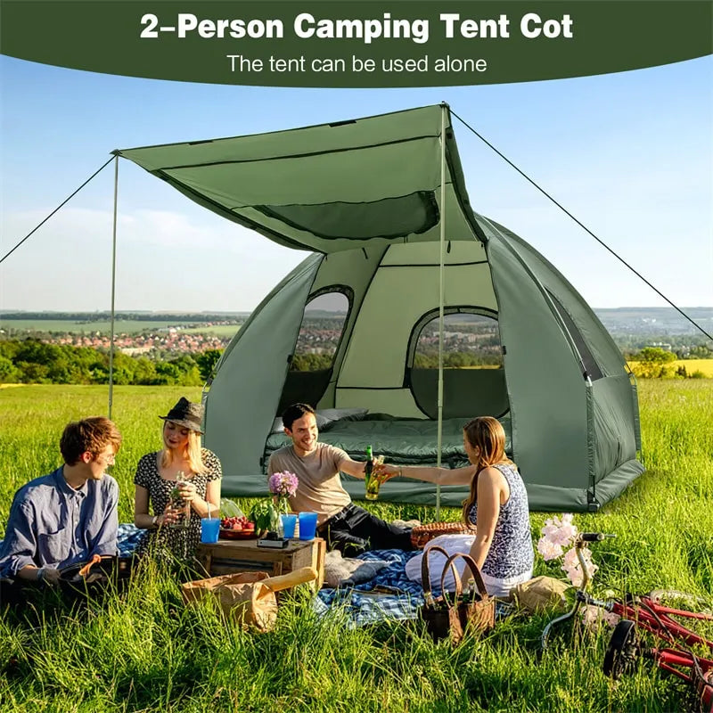 5-in-1 Tent Cot 2-Person Portable Outdoor Camping Tent Combo with Air Mattress Sleeping Bag wourant