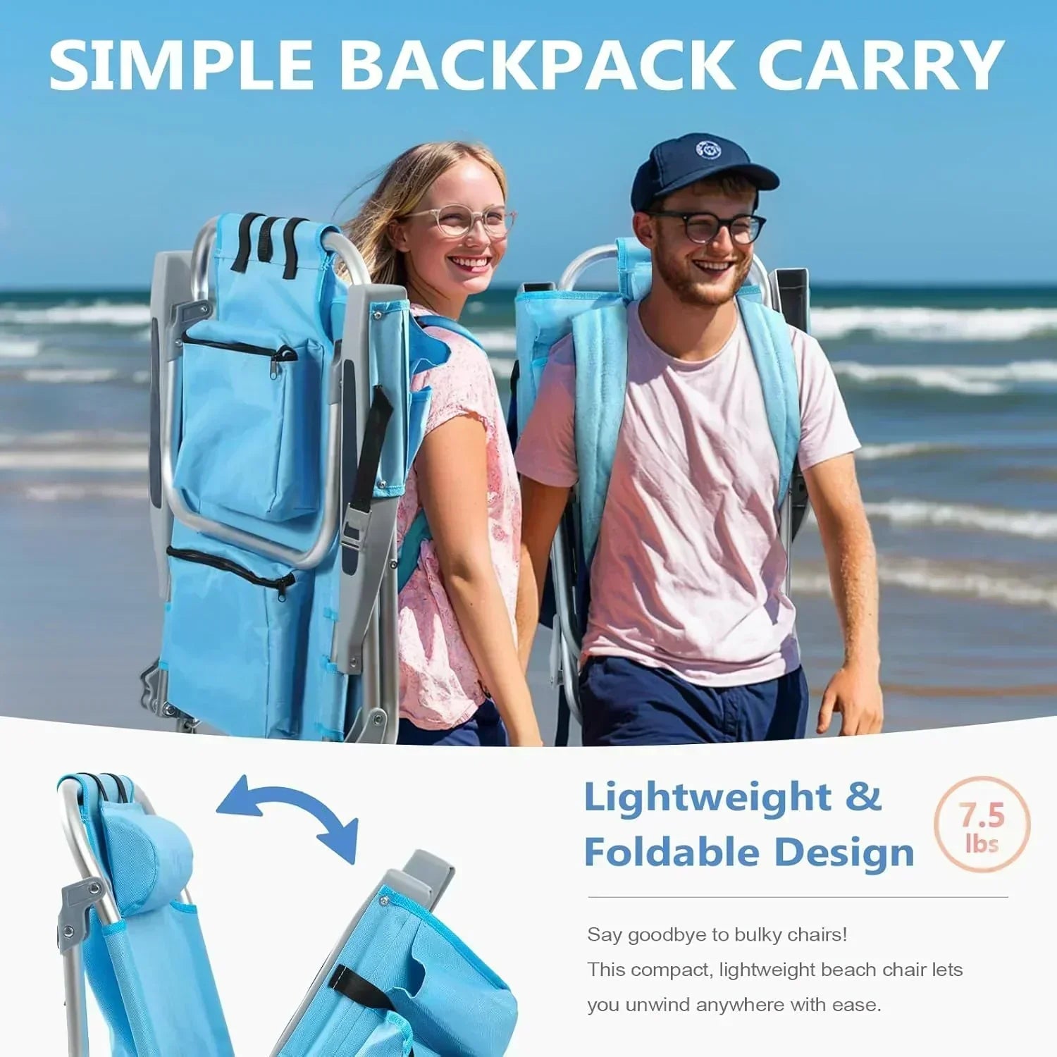 5-Position Aluminum Lay Flat Tall Backpack Beach Chairs 2 Pack Compact Portable Beach Chairs wourant