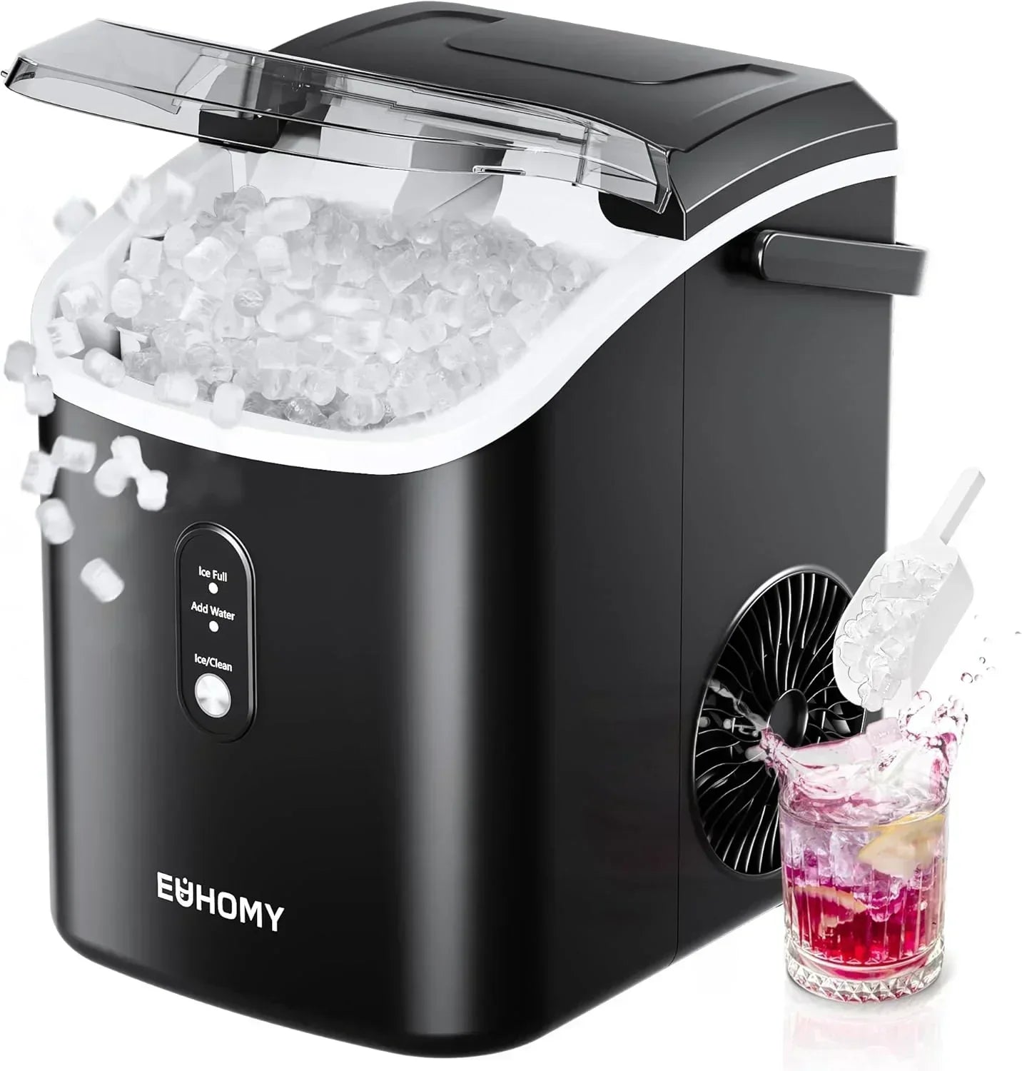 EUHOMY Nugget Ice Maker Countertop with Handle Ready 34lbs Per Day Removable Top Cover wourant