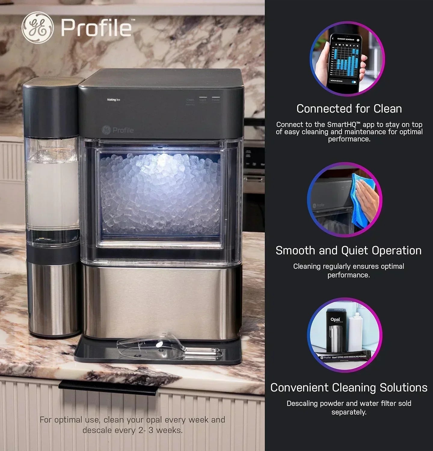 GE Profile Opal 2.0 XL with 1 Gallon Tank Chewable Crunchable Countertop Nugget Ice Maker wourant