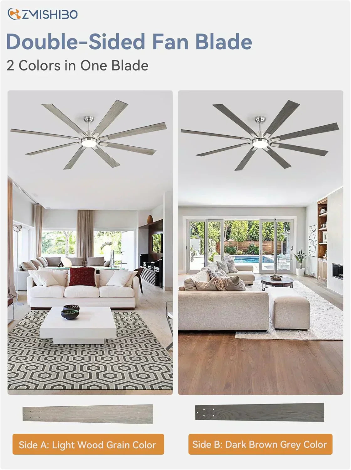 Zmishibo 72-inch large ceiling fan with lighting and remote indoor/outdoor wourant