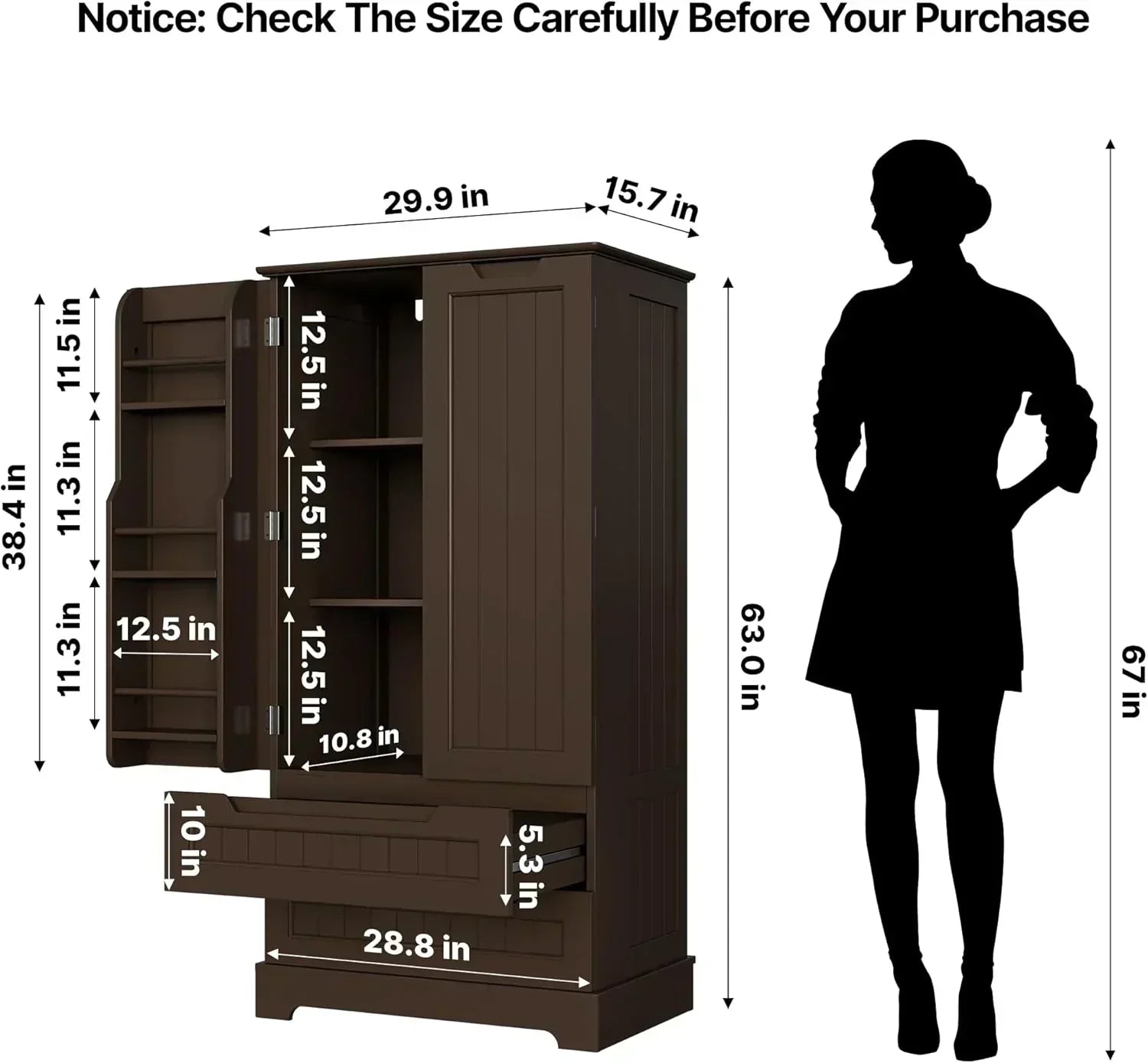 Gizoon Kitchen Pantry Cabinet with Drawers Freestanding Bathroom Storage Cabinet with Doors wourant