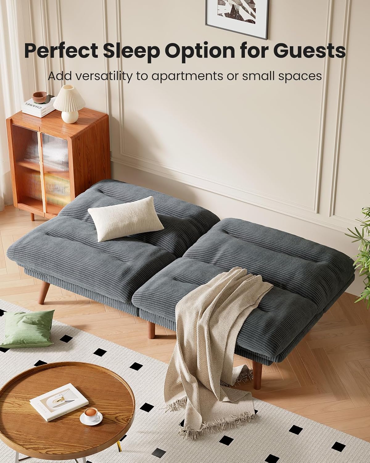 Convertible Futon Sofa Bed 66 Inch Corduroy Futon Sofa Recliner Sofa Bed for Small Spaces wourant