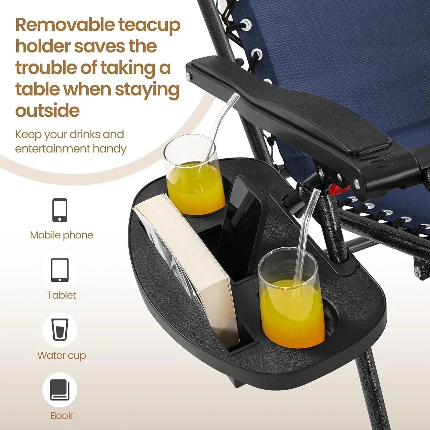 3PCS Zero Gravity Recliner Portable Outdoor Reclining Chair Set Side Table Lounge Chairs wourant