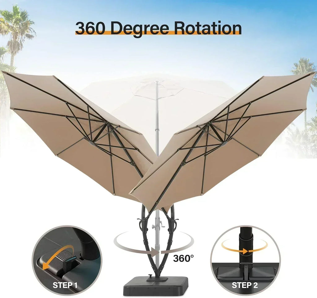 LAUSAINT HOME Outdoor Patio Umbrella with Base included 11 FT Deluxe Curvy Cantilever Umbrella wourant
