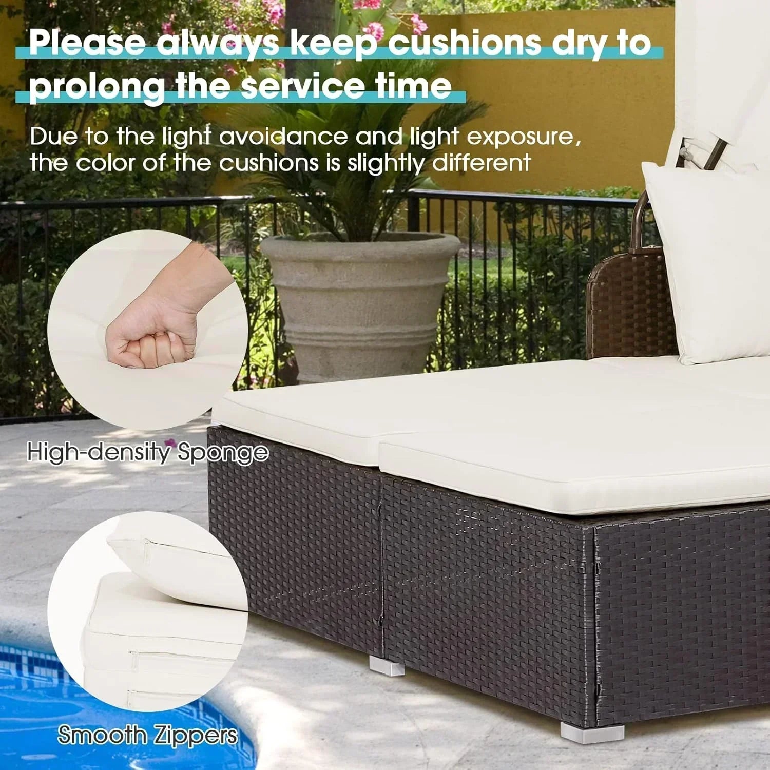 RELAX4LIFE Patio Outdoor Daybed with Canopy Wicker Sunbed Cushions 4 Pillows wourant